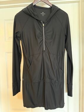 Athleta Black Hooded Half-Zip Tunic